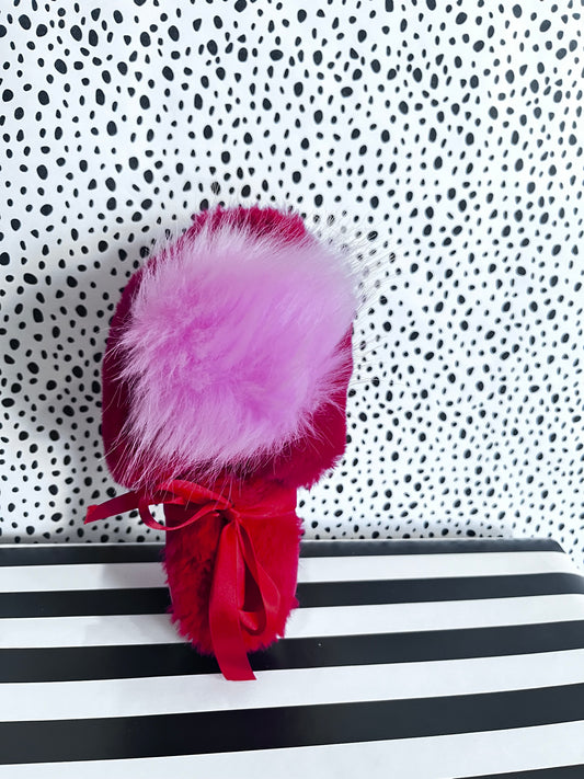RED/PINK FUR POM SLIPPERS
